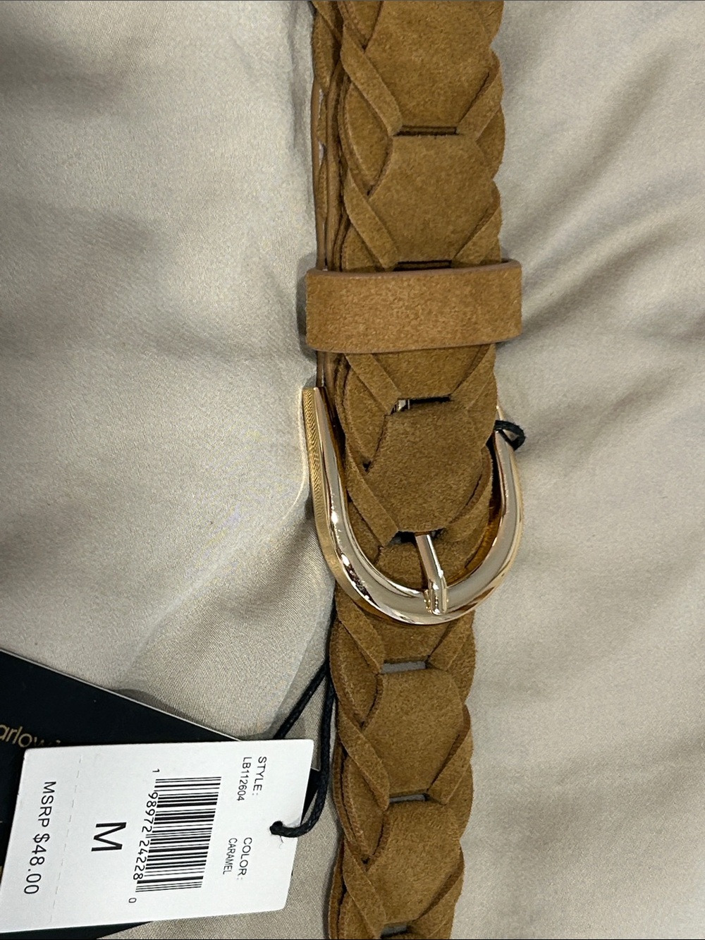 House of Harlow 1960 Braided Tan Suede Belt with Gold Buckle - Picture 9 of 9